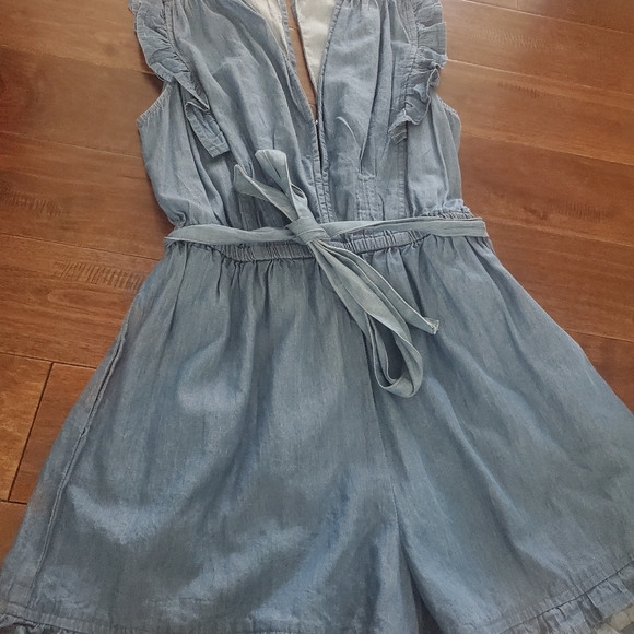 Jean Romper size Large by Thread Story with Ruffles and belt - Picture 2 of 3